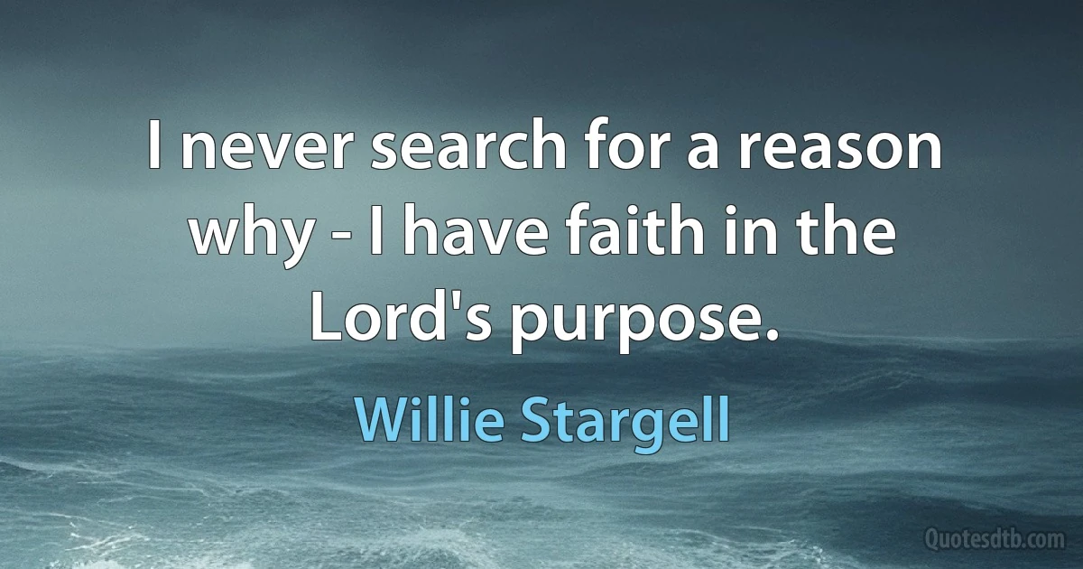 I never search for a reason why - I have faith in the Lord's purpose. (Willie Stargell)