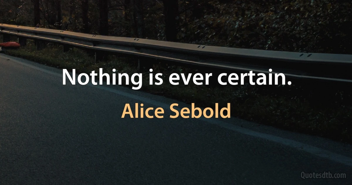 Nothing is ever certain. (Alice Sebold)