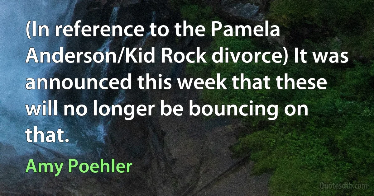 (In reference to the Pamela Anderson/Kid Rock divorce) It was announced this week that these will no longer be bouncing on that. (Amy Poehler)