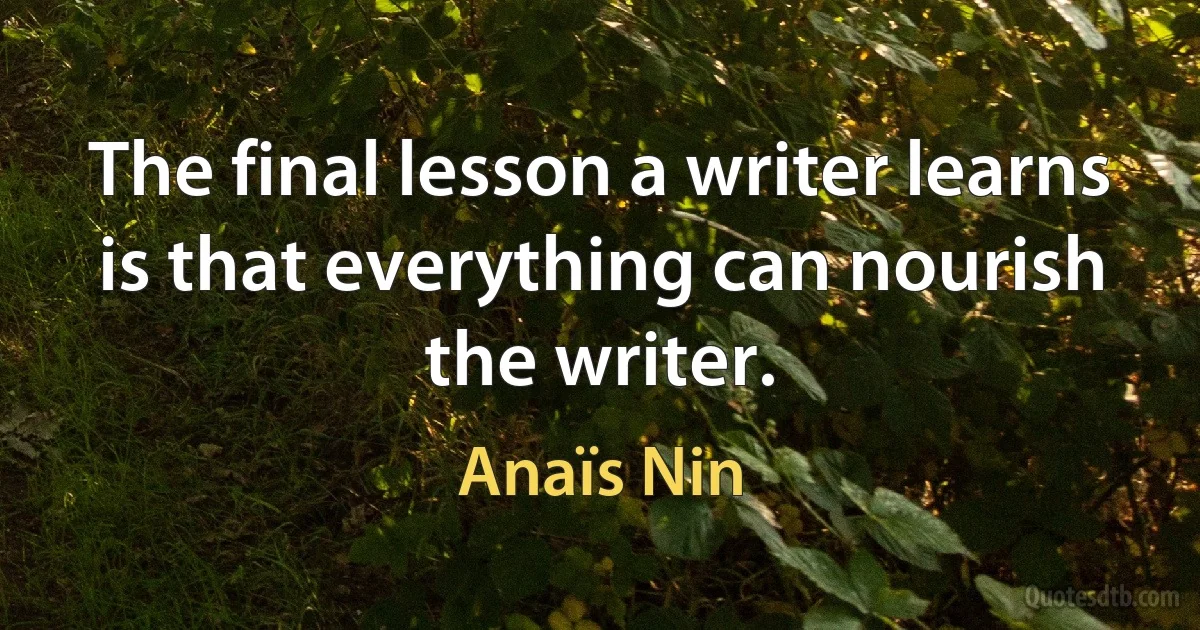 The final lesson a writer learns is that everything can nourish the writer. (Anaïs Nin)