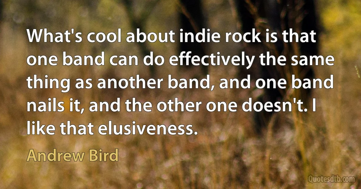 What's cool about indie rock is that one band can do effectively the same thing as another band, and one band nails it, and the other one doesn't. I like that elusiveness. (Andrew Bird)