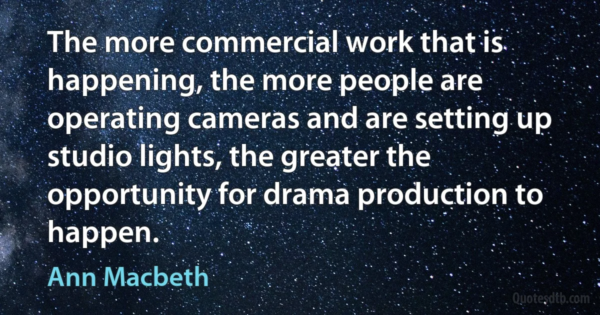 The more commercial work that is happening, the more people are operating cameras and are setting up studio lights, the greater the opportunity for drama production to happen. (Ann Macbeth)