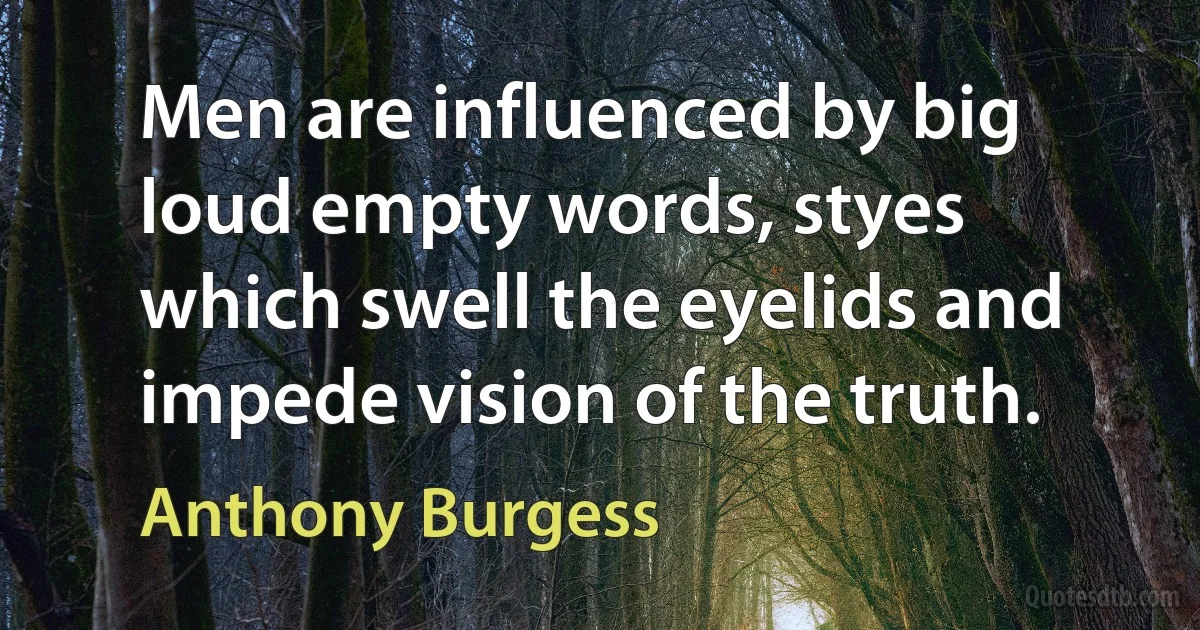 Men are influenced by big loud empty words, styes which swell the eyelids and impede vision of the truth. (Anthony Burgess)