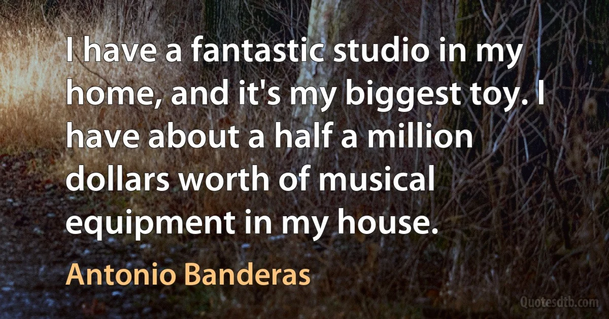 I have a fantastic studio in my home, and it's my biggest toy. I have about a half a million dollars worth of musical equipment in my house. (Antonio Banderas)