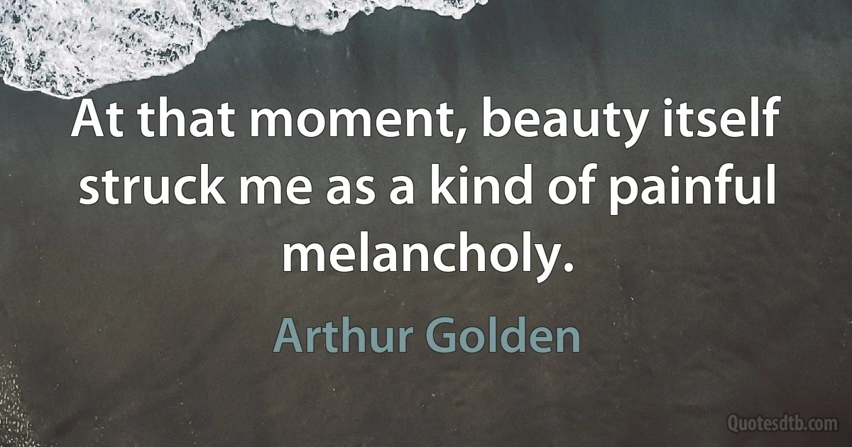 At that moment, beauty itself struck me as a kind of painful melancholy. (Arthur Golden)