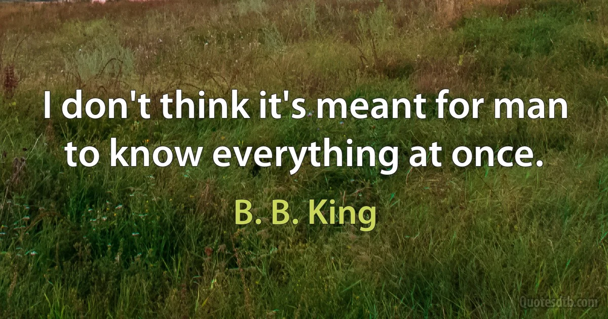 I don't think it's meant for man to know everything at once. (B. B. King)