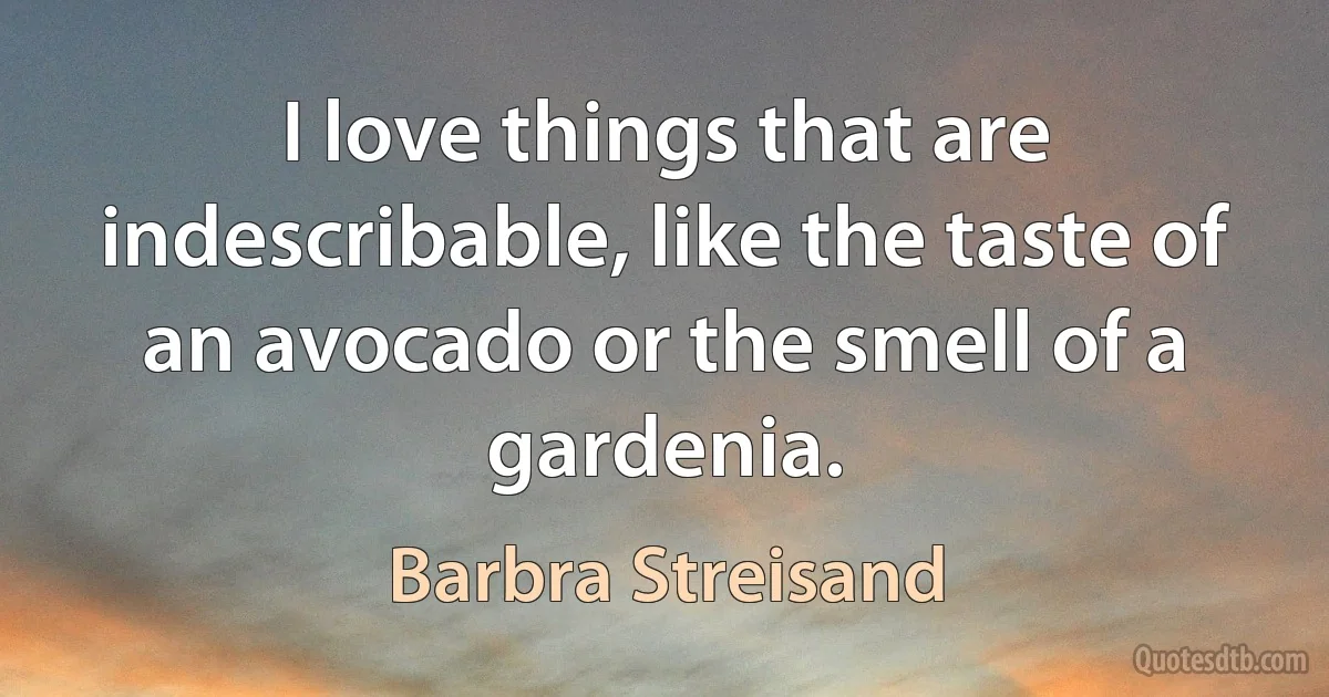 I love things that are indescribable, like the taste of an avocado or the smell of a gardenia. (Barbra Streisand)