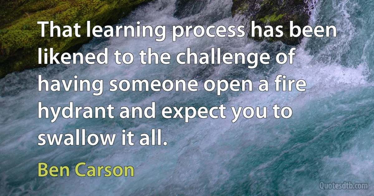 That learning process has been likened to the challenge of having someone open a fire hydrant and expect you to swallow it all. (Ben Carson)