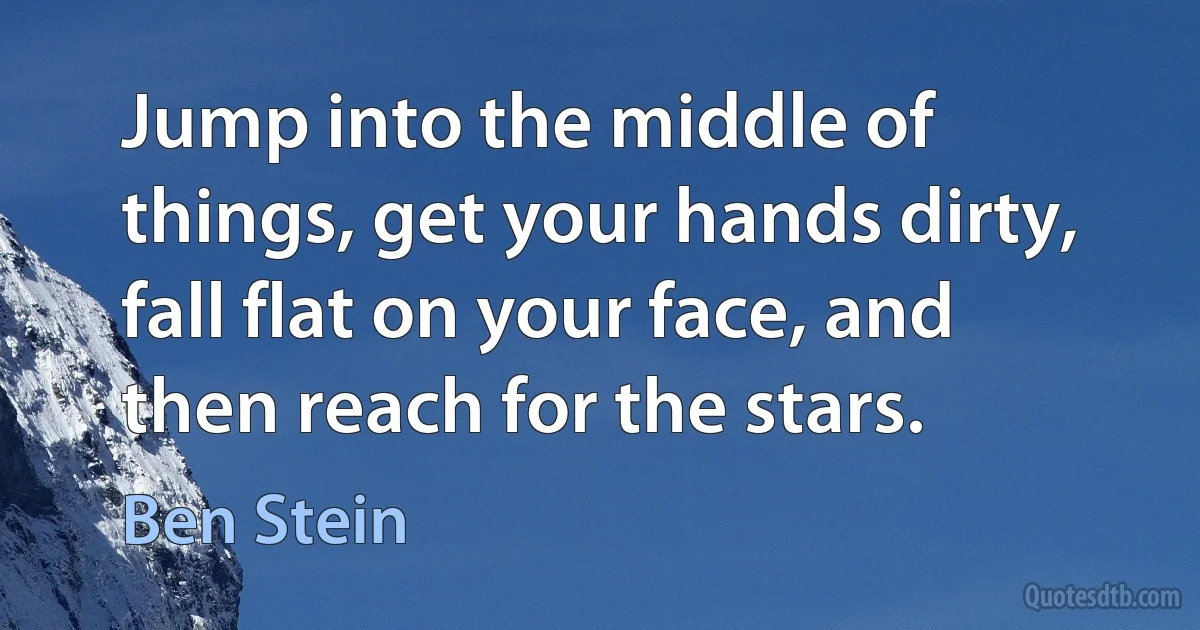 Jump into the middle of things, get your hands dirty, fall flat on your face, and then reach for the stars. (Ben Stein)