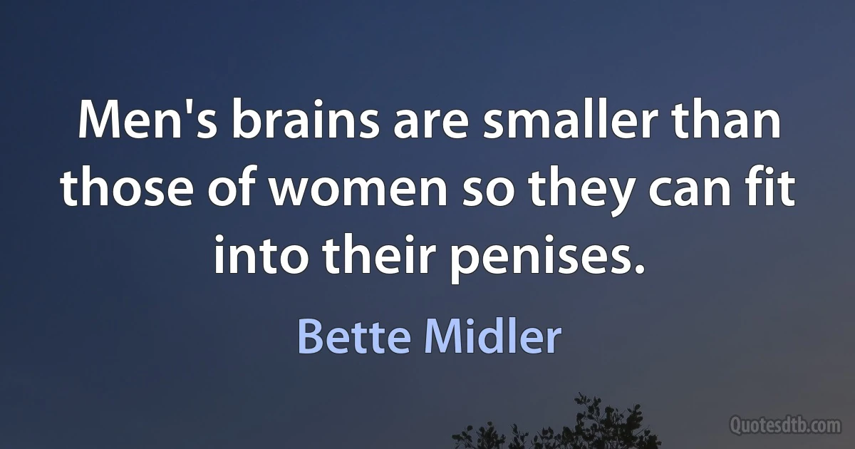 Men's brains are smaller than those of women so they can fit into their penises. (Bette Midler)