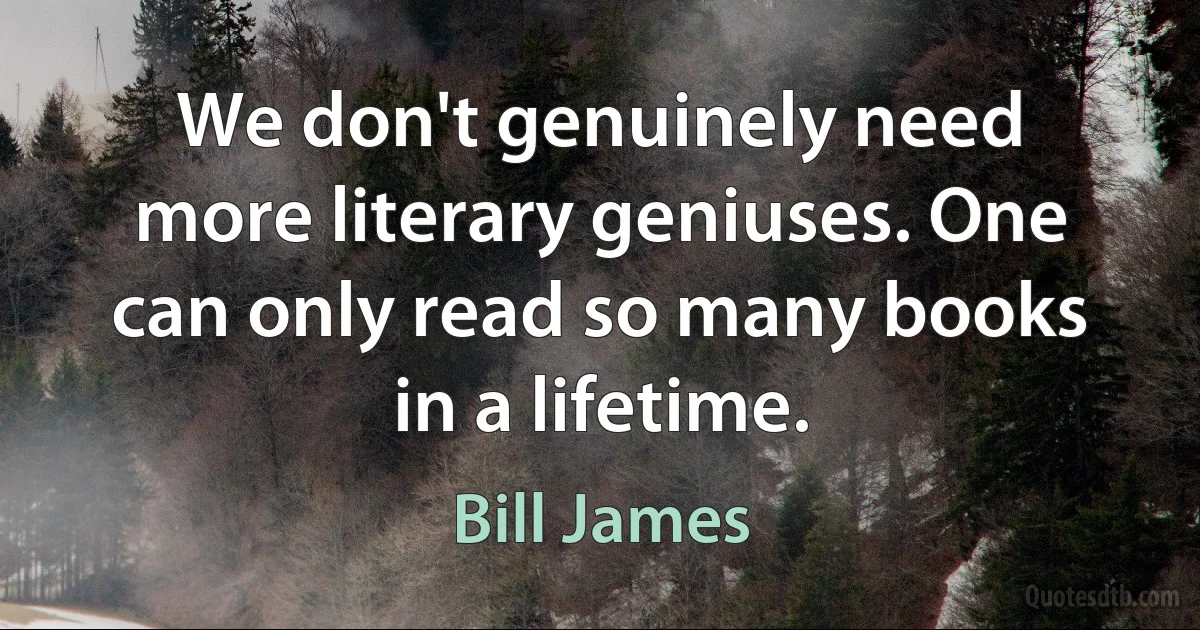 We don't genuinely need more literary geniuses. One can only read so many books in a lifetime. (Bill James)