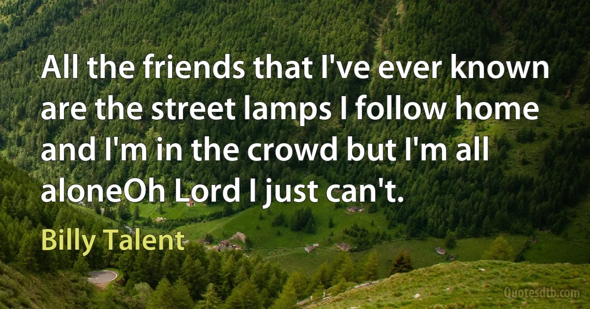 All the friends that I've ever known
are the street lamps I follow home
and I'm in the crowd but I'm all aloneOh Lord I just can't. (Billy Talent)