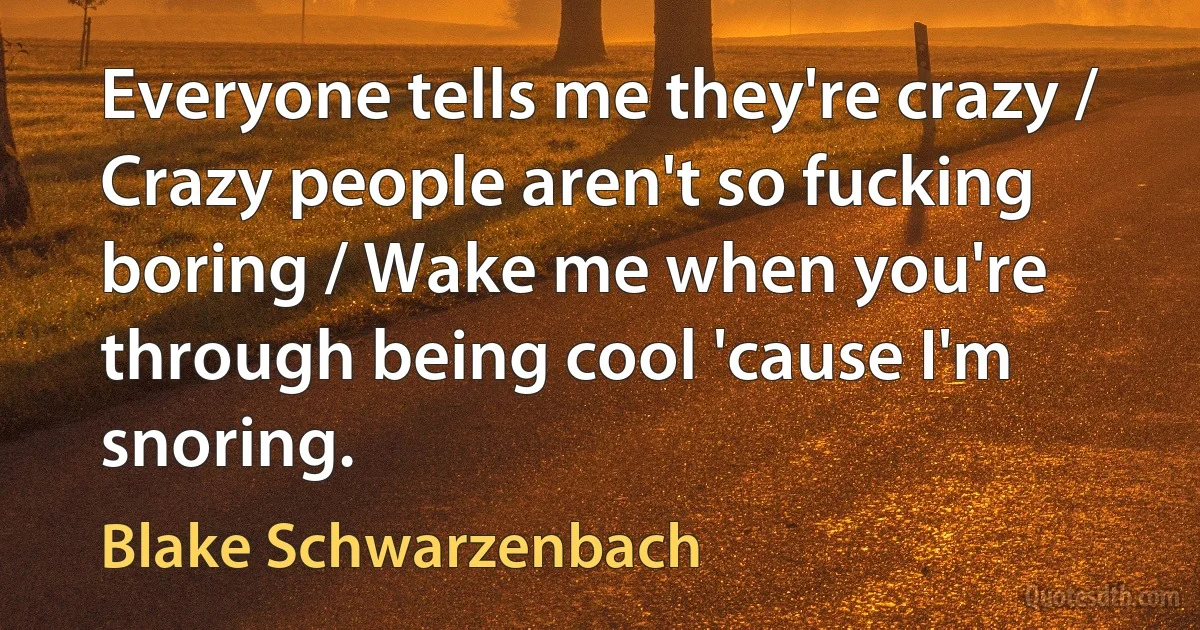 Everyone tells me they're crazy / Crazy people aren't so fucking boring / Wake me when you're through being cool 'cause I'm snoring. (Blake Schwarzenbach)