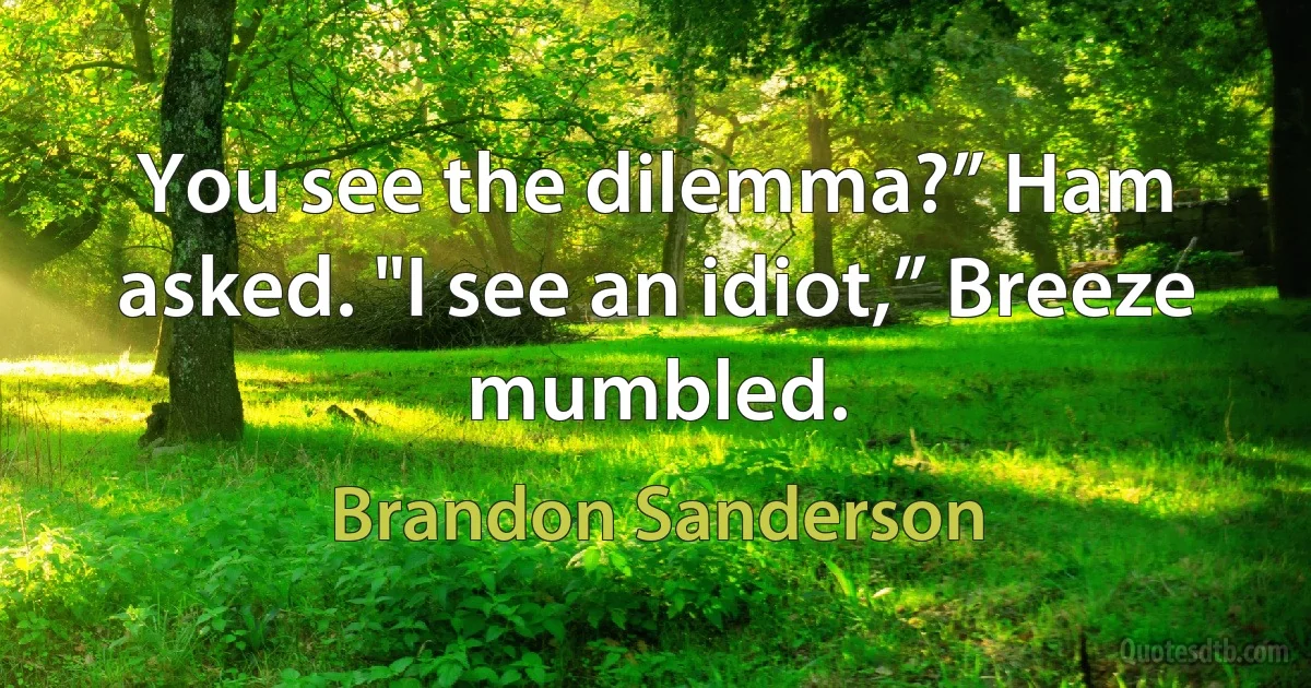 You see the dilemma?” Ham asked. "I see an idiot,” Breeze mumbled. (Brandon Sanderson)