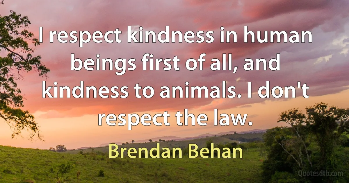 I respect kindness in human beings first of all, and kindness to animals. I don't respect the law. (Brendan Behan)