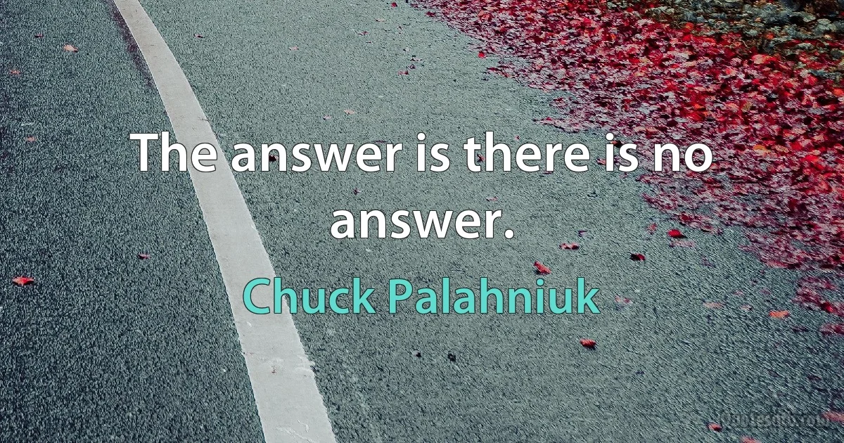 The answer is there is no answer. (Chuck Palahniuk)