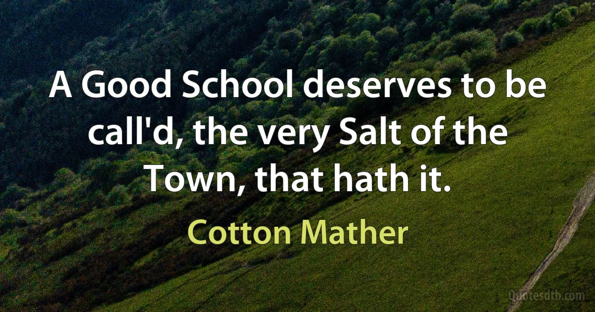 A Good School deserves to be call'd, the very Salt of the Town, that hath it. (Cotton Mather)