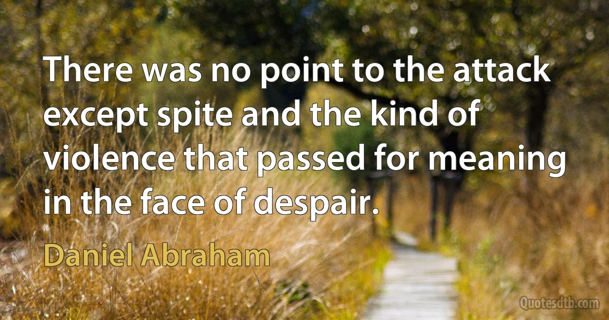 There was no point to the attack except spite and the kind of violence that passed for meaning in the face of despair. (Daniel Abraham)