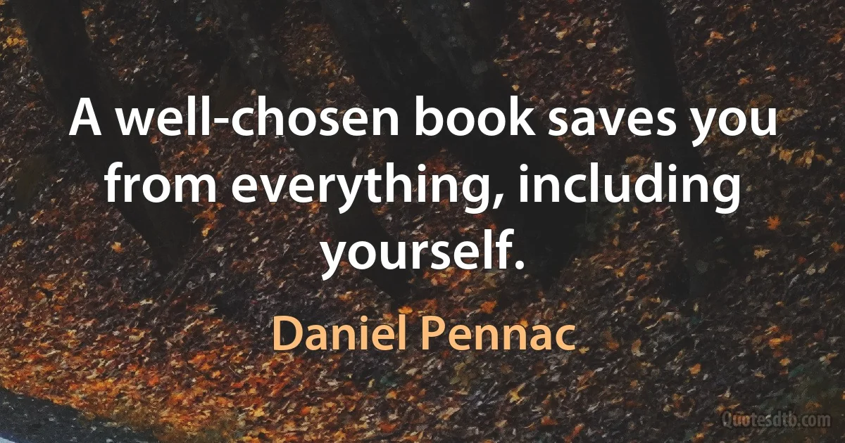 A well-chosen book saves you from everything, including yourself. (Daniel Pennac)