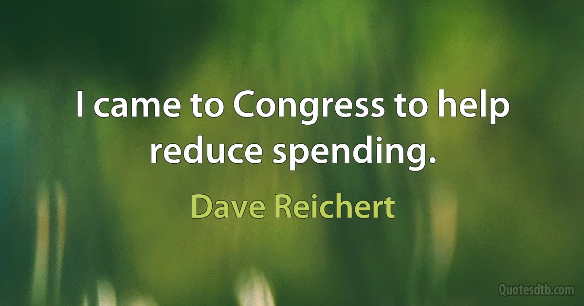 I came to Congress to help reduce spending. (Dave Reichert)