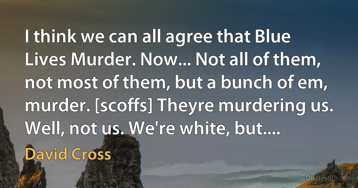 I think we can all agree that Blue Lives Murder. Now... Not all of them, not most of them, but a bunch of em, murder. [scoffs] Theyre murdering us. Well, not us. We're white, but.... (David Cross)