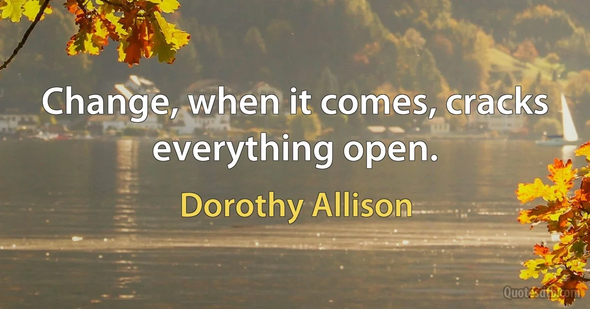 Change, when it comes, cracks everything open. (Dorothy Allison)