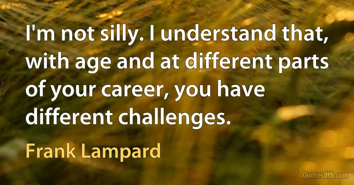 I'm not silly. I understand that, with age and at different parts of your career, you have different challenges. (Frank Lampard)