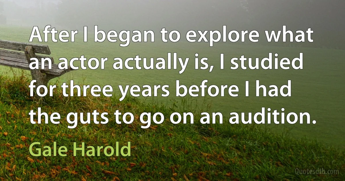 After I began to explore what an actor actually is, I studied for three years before I had the guts to go on an audition. (Gale Harold)