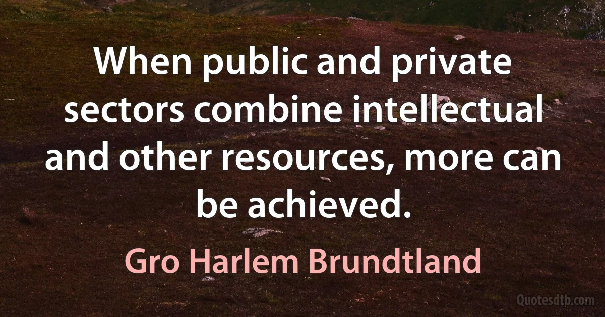 When public and private sectors combine intellectual and other resources, more can be achieved. (Gro Harlem Brundtland)