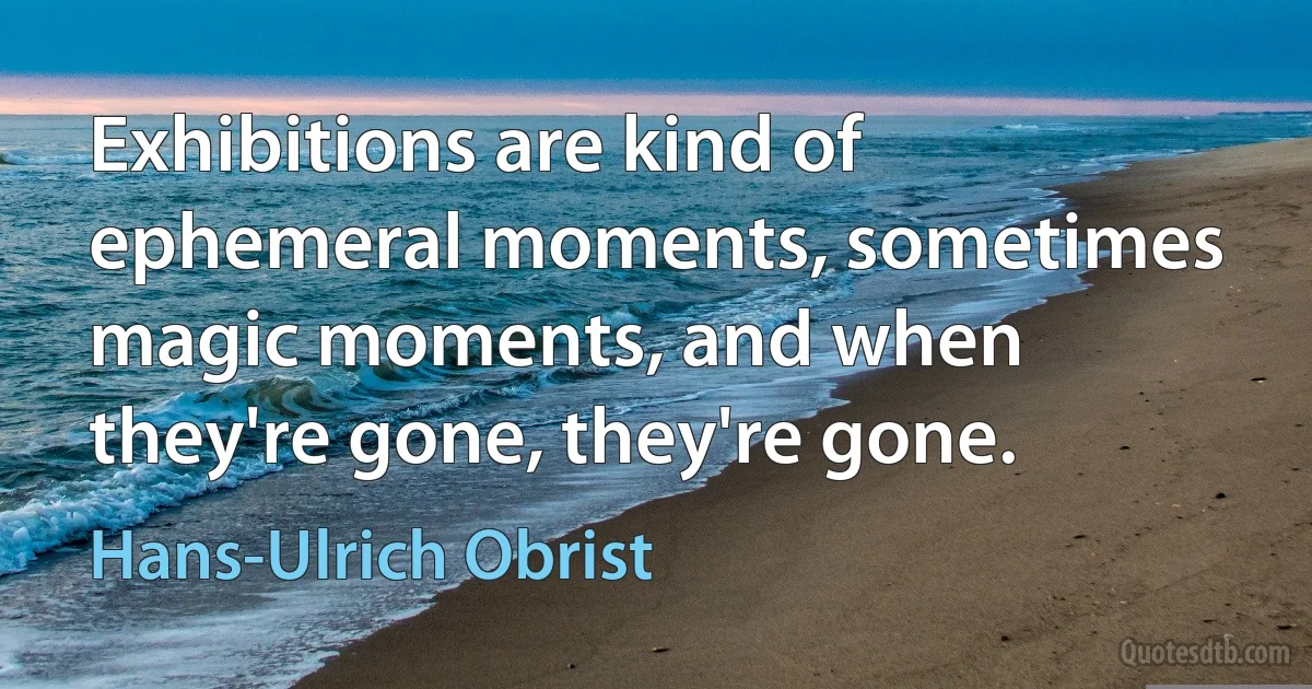 Exhibitions are kind of ephemeral moments, sometimes magic moments, and when they're gone, they're gone. (Hans-Ulrich Obrist)