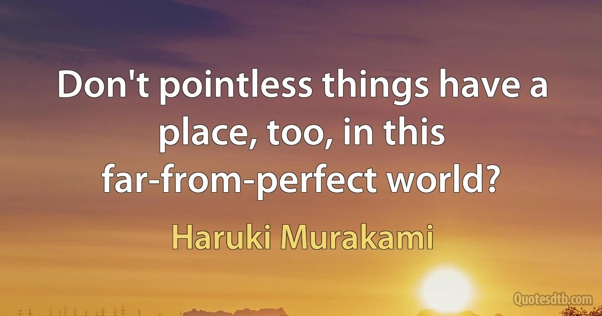 Don't pointless things have a place, too, in this far-from-perfect world? (Haruki Murakami)