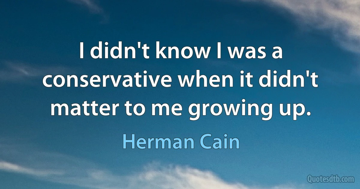 I didn't know I was a conservative when it didn't matter to me growing up. (Herman Cain)