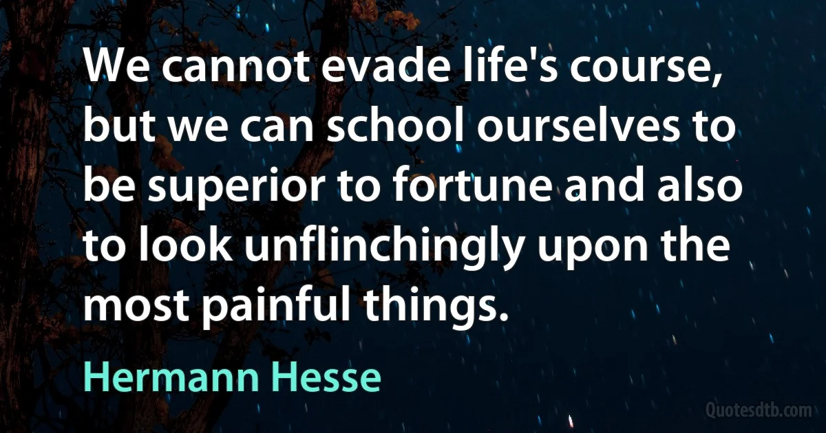 We cannot evade life's course, but we can school ourselves to be superior to fortune and also to look unflinchingly upon the most painful things. (Hermann Hesse)