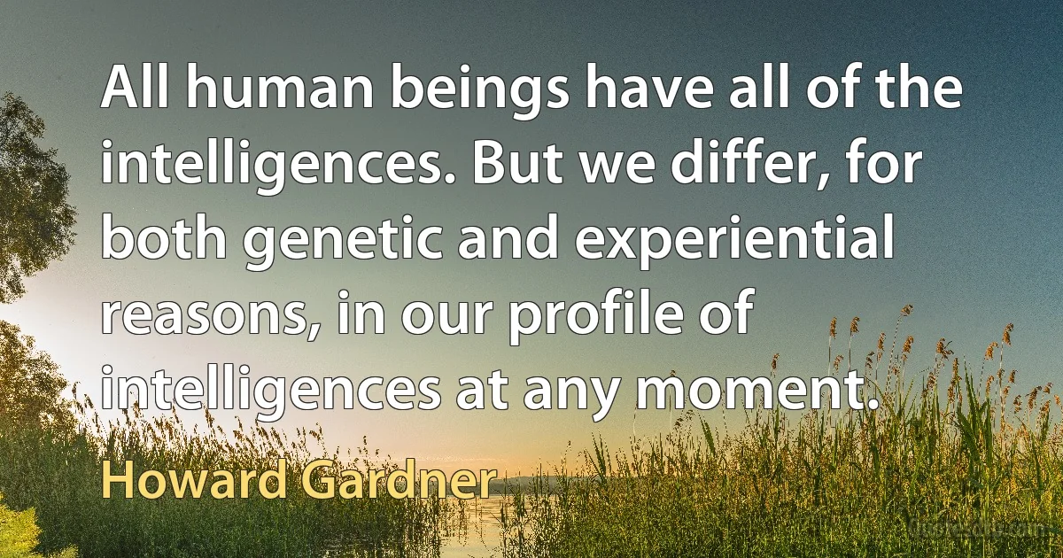 All human beings have all of the intelligences. But we differ, for both genetic and experiential reasons, in our profile of intelligences at any moment. (Howard Gardner)