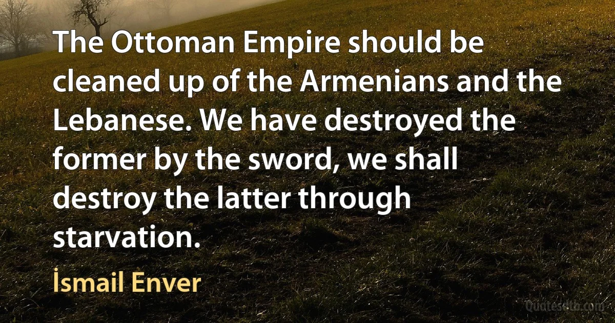 The Ottoman Empire should be cleaned up of the Armenians and the Lebanese. We have destroyed the former by the sword, we shall destroy the latter through starvation. (İsmail Enver)