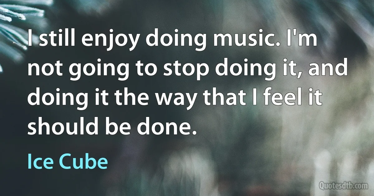 I still enjoy doing music. I'm not going to stop doing it, and doing it the way that I feel it should be done. (Ice Cube)