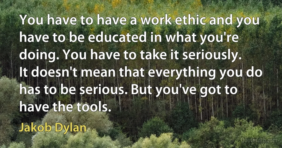 You have to have a work ethic and you have to be educated in what you're doing. You have to take it seriously. It doesn't mean that everything you do has to be serious. But you've got to have the tools. (Jakob Dylan)