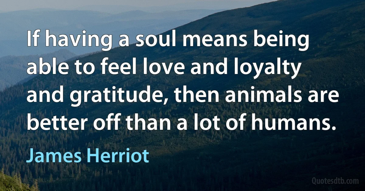 If having a soul means being able to feel love and loyalty and gratitude, then animals are better off than a lot of humans. (James Herriot)