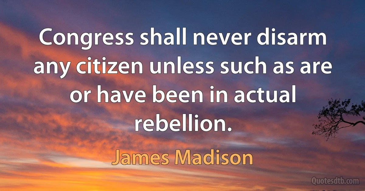 Congress shall never disarm any citizen unless such as are or have been in actual rebellion. (James Madison)