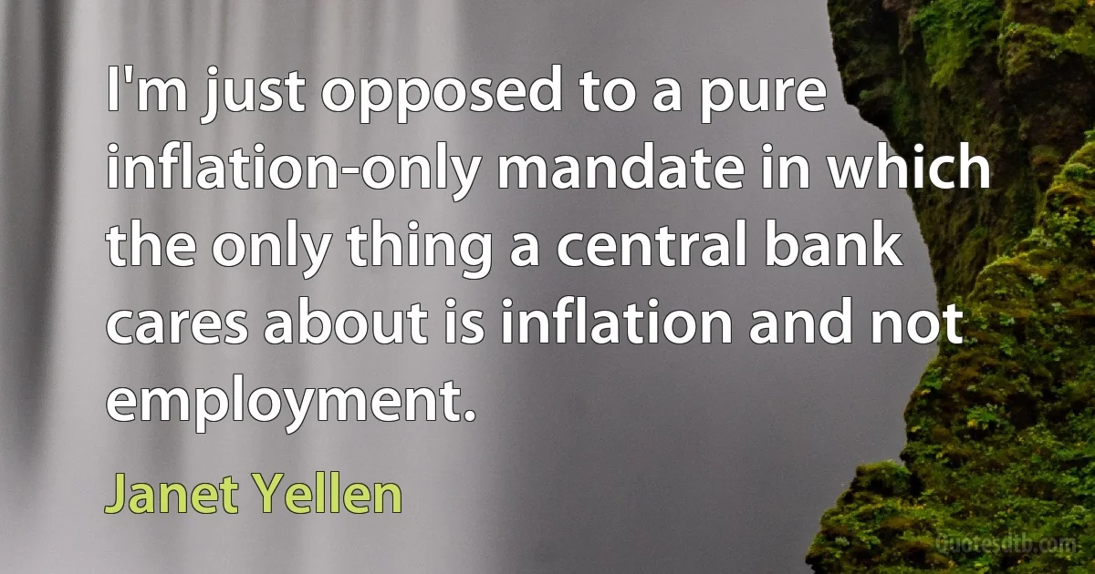 I'm just opposed to a pure inflation-only mandate in which the only thing a central bank cares about is inflation and not employment. (Janet Yellen)