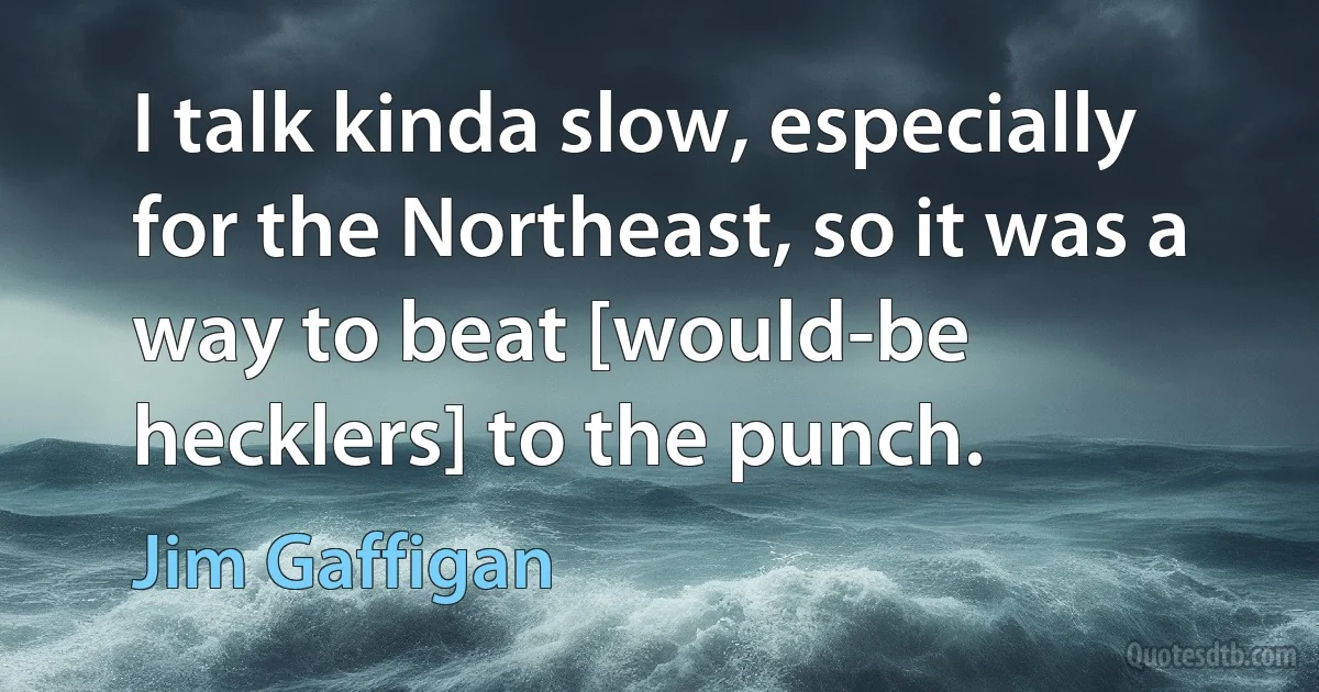 I talk kinda slow, especially for the Northeast, so it was a way to beat [would-be hecklers] to the punch. (Jim Gaffigan)