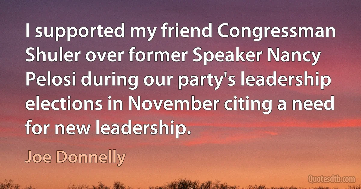 I supported my friend Congressman Shuler over former Speaker Nancy Pelosi during our party's leadership elections in November citing a need for new leadership. (Joe Donnelly)