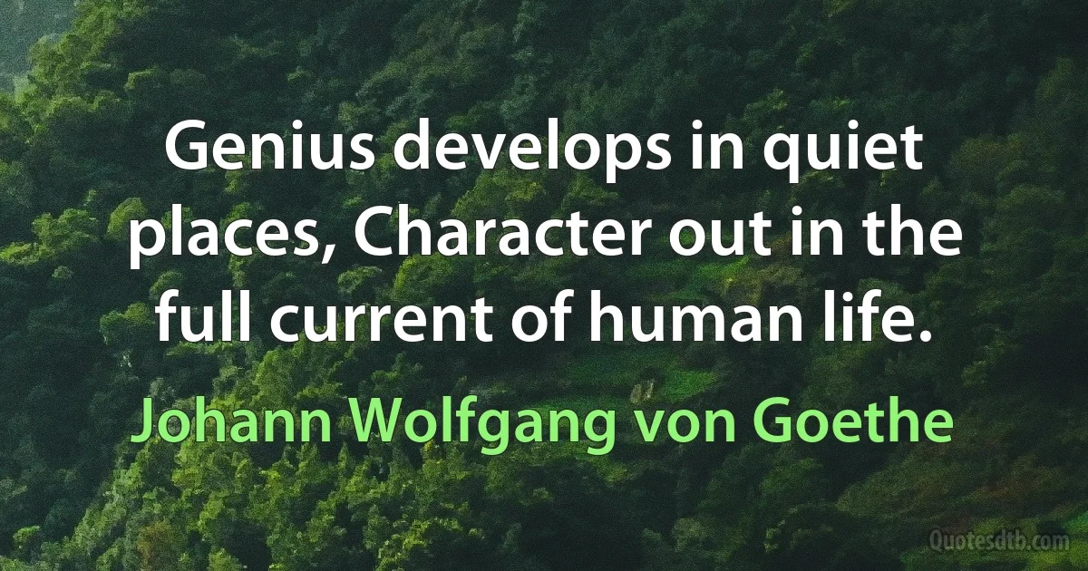 Genius develops in quiet places, Character out in the full current of human life. (Johann Wolfgang von Goethe)