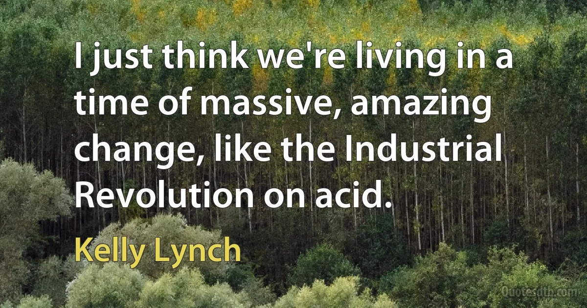 I just think we're living in a time of massive, amazing change, like the Industrial Revolution on acid. (Kelly Lynch)