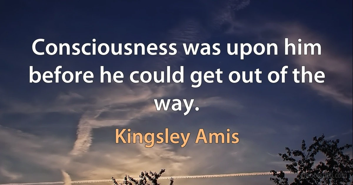 Consciousness was upon him before he could get out of the way. (Kingsley Amis)