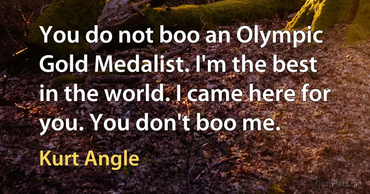 You do not boo an Olympic Gold Medalist. I'm the best in the world. I came here for you. You don't boo me. (Kurt Angle)