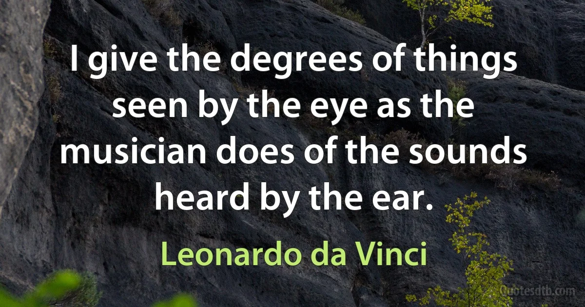 I give the degrees of things seen by the eye as the musician does of the sounds heard by the ear. (Leonardo da Vinci)