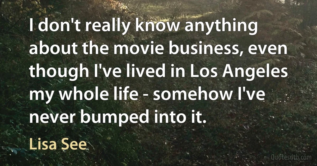 I don't really know anything about the movie business, even though I've lived in Los Angeles my whole life - somehow I've never bumped into it. (Lisa See)