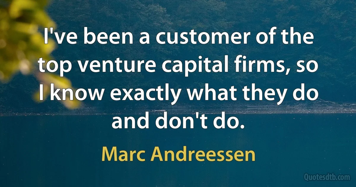 I've been a customer of the top venture capital firms, so I know exactly what they do and don't do. (Marc Andreessen)