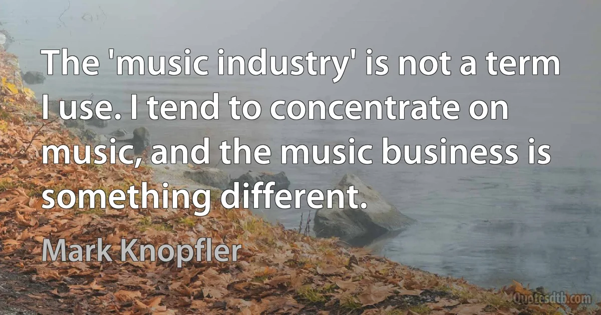 The 'music industry' is not a term I use. I tend to concentrate on music, and the music business is something different. (Mark Knopfler)